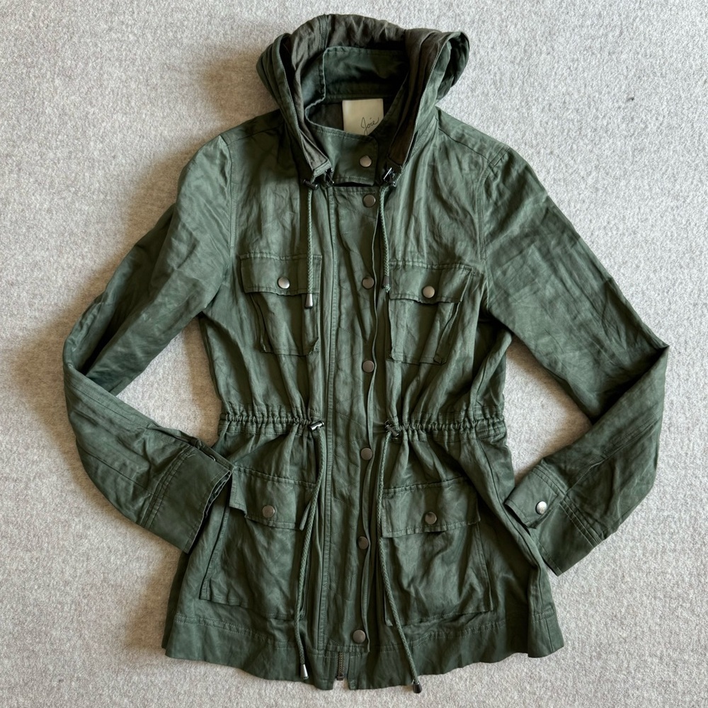 Joie Army Green Button Down Jacket With Hoodie - image 1